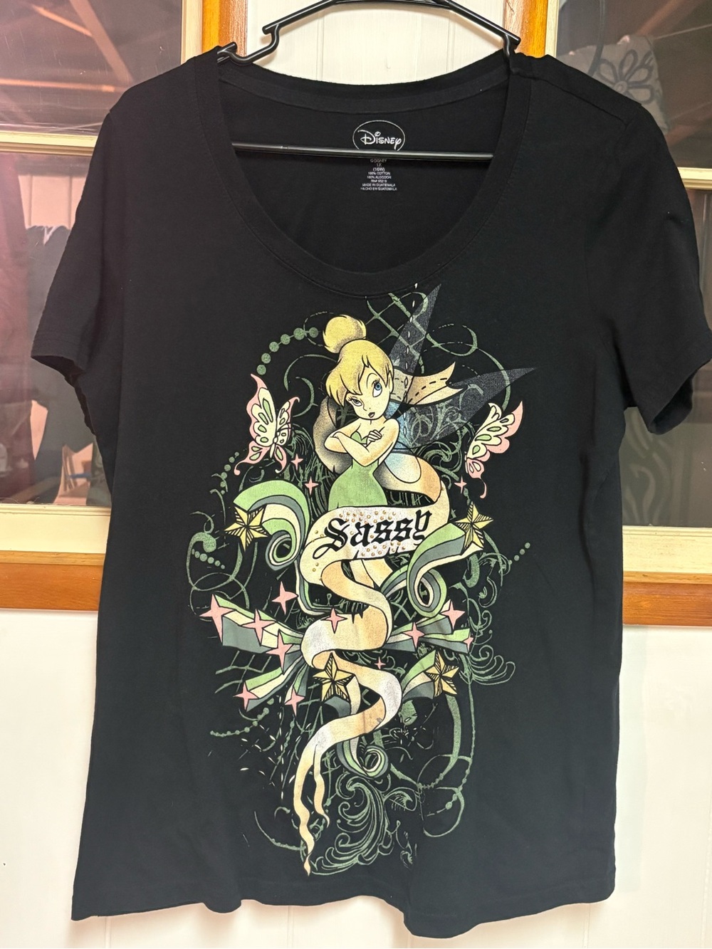 Disney Black Tinker Bell 'Sassy' Graphic Short Sleeve Tee